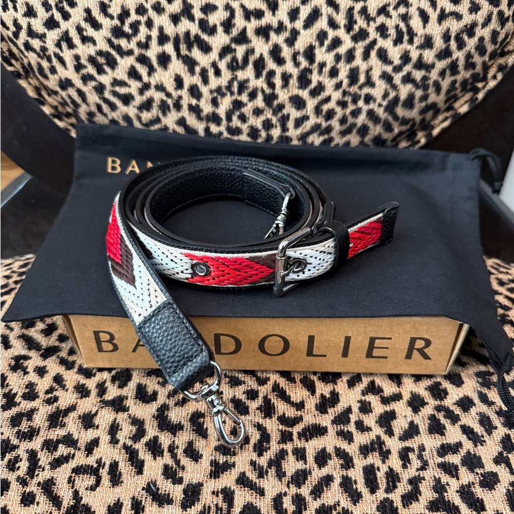 Bandolier Black, Red & White/Brown Leather Crossbody Strap - Picture 2 of 3